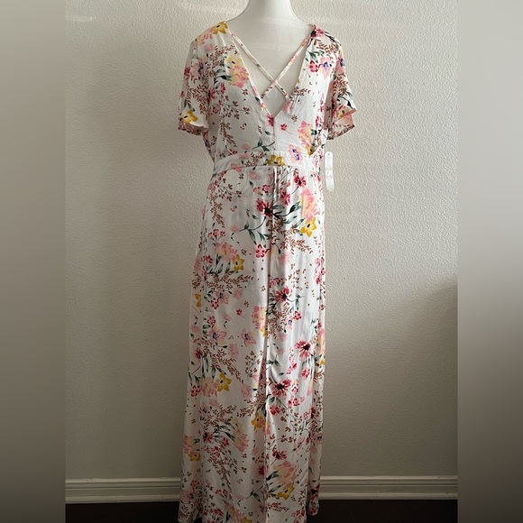 GB Floral V-Neck Romper Maxi Dress L - Picture 2 of 16